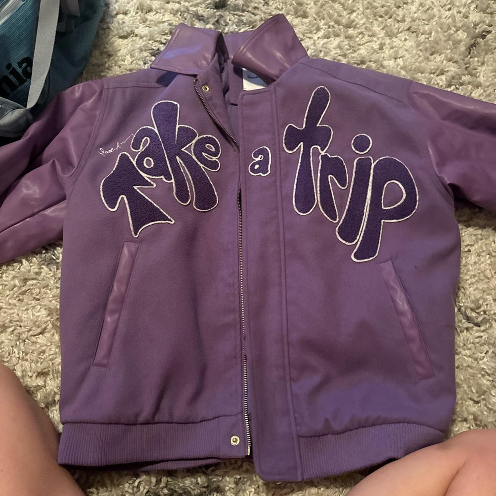 Deep Purple Zip-Up Hoodie Jacket with Stylized Text